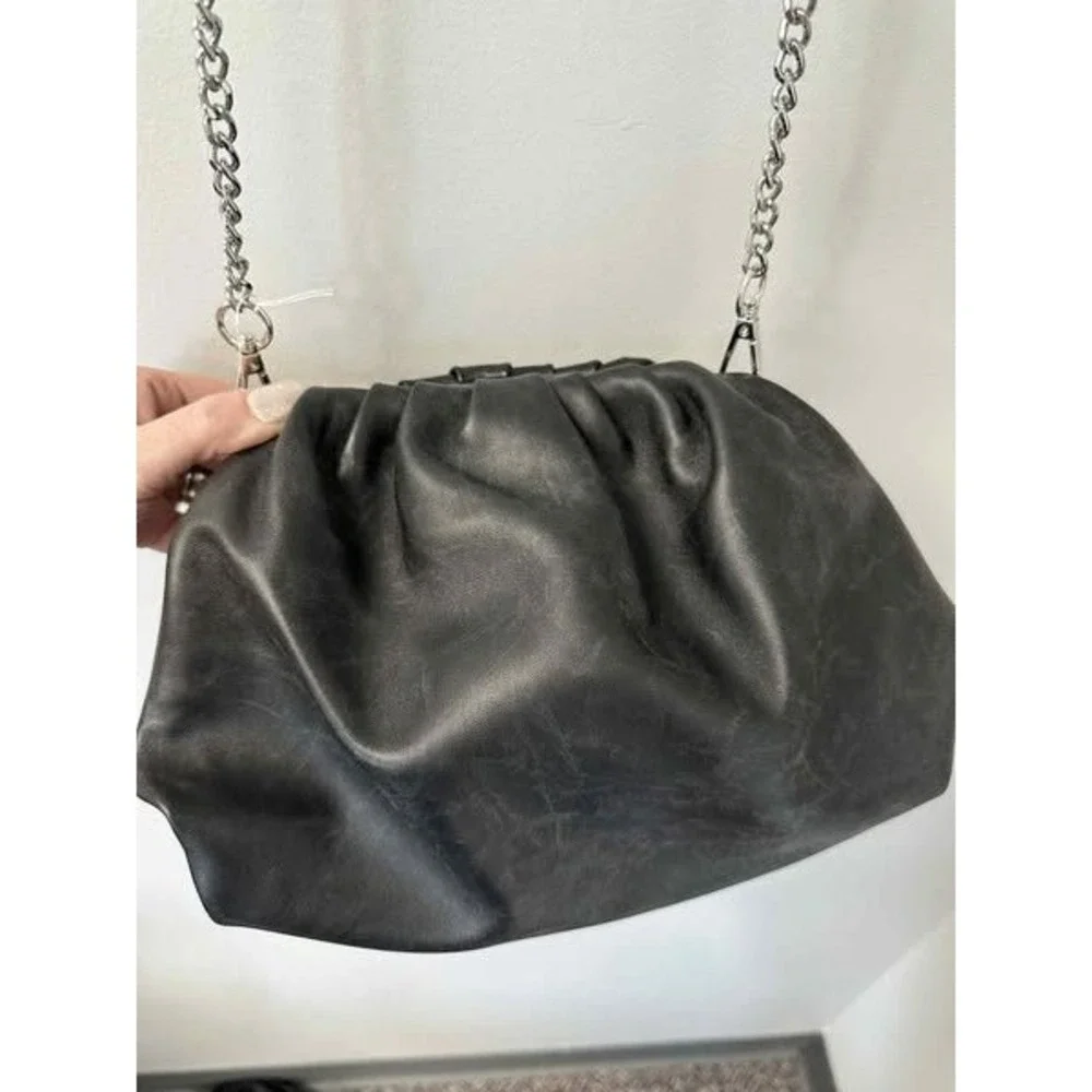 Black Ruched‎ Clutch Bag with Silver Chain Strap Evening Party Purse